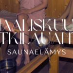 Maaliskuun Retkilauantain banneri, jossa teksti; Maaliskuun Retkilauantai: Saunaelämys